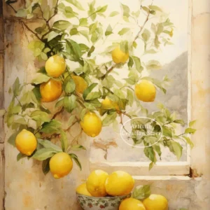 Śródziemnomorskie cytryny – plakat vintage do kuchni Biały