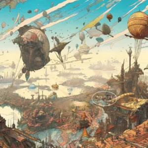 Steampunkowe miasto ze sterowcami Zielony