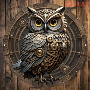 Steampunk sowa - metalowy znak blaszany Biały