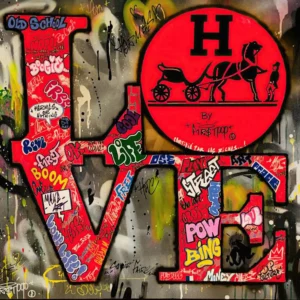 Street art napis LOVE żółty