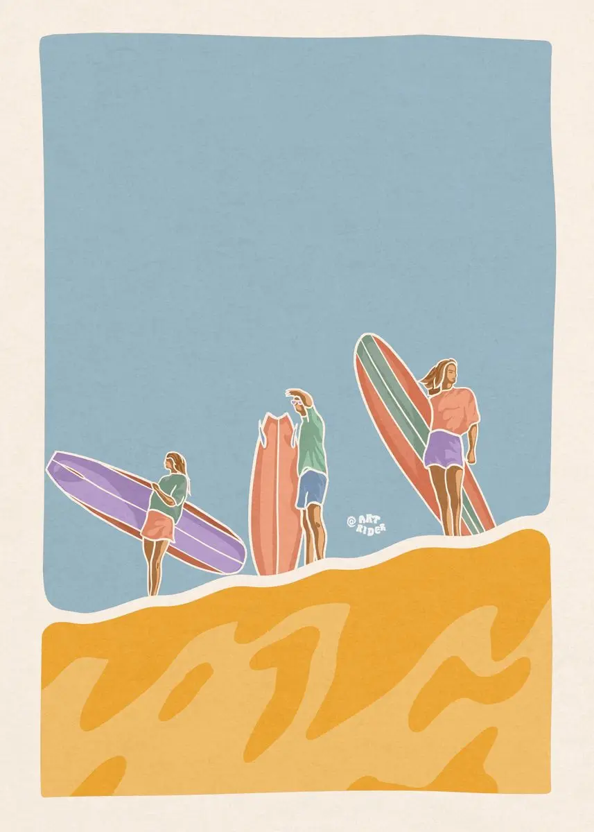 Surferka i wielka fala - plakat na płótnie Brązowy