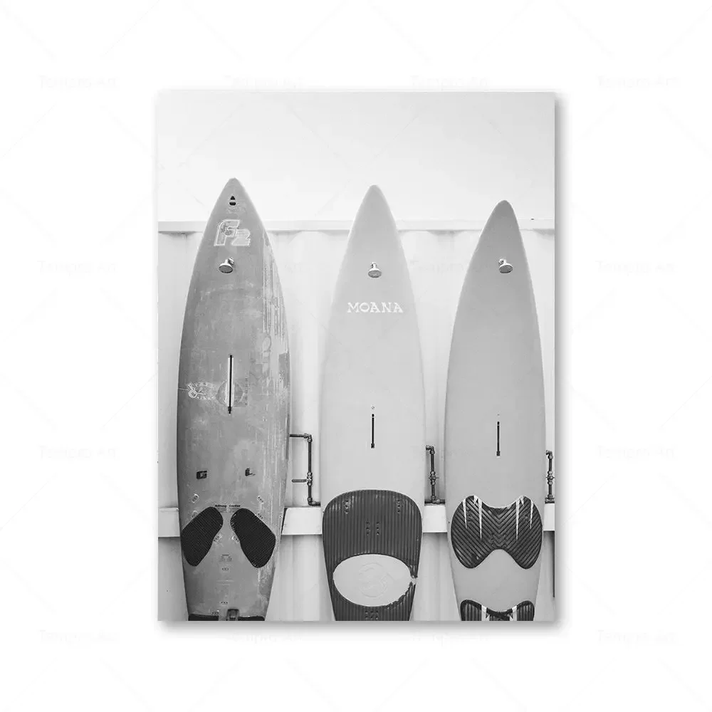 Surfing na plaży - plakat czarno-biały Burgundia