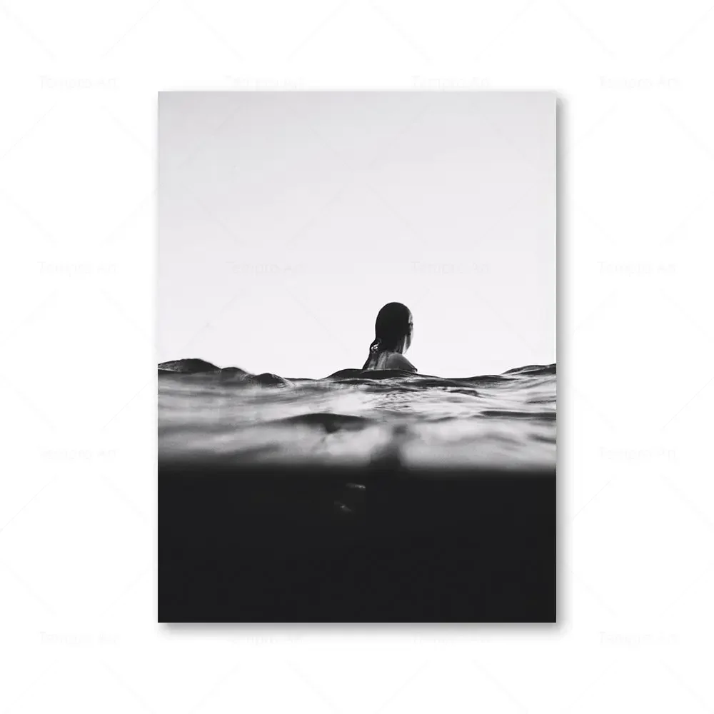 Surfing na plaży - plakat czarno-biały Granatowy