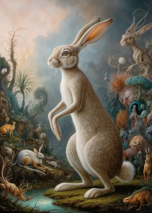 Surrealistyczne safari - plakat ze zwierzętami Granatowy