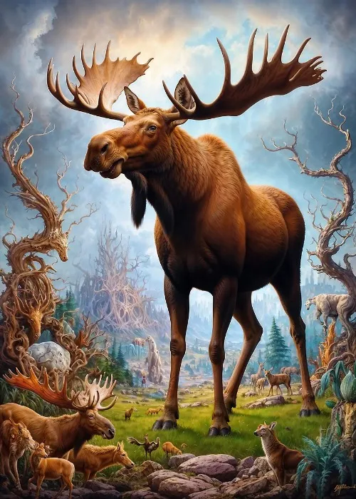 Surrealistyczne safari - plakat ze zwierzętami Jasnozielony