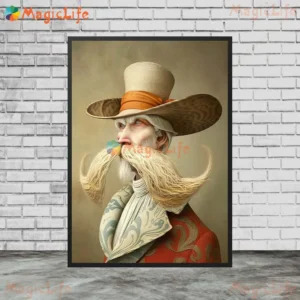 Surrealistyczny mężczyzna z wąsem - plakat vintage Różowy