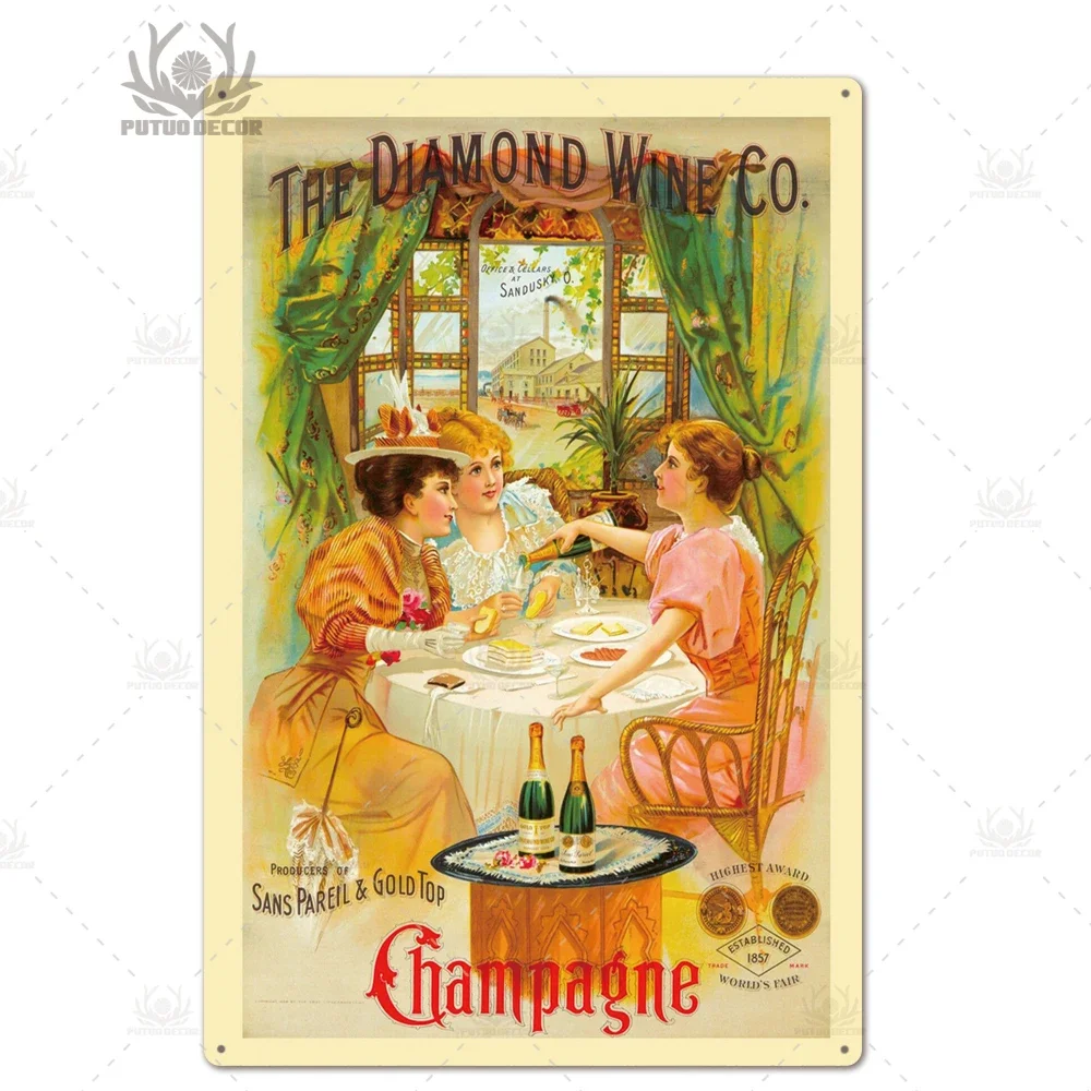 Szampan - metalowy plakat w stylu retro do baru Jasny