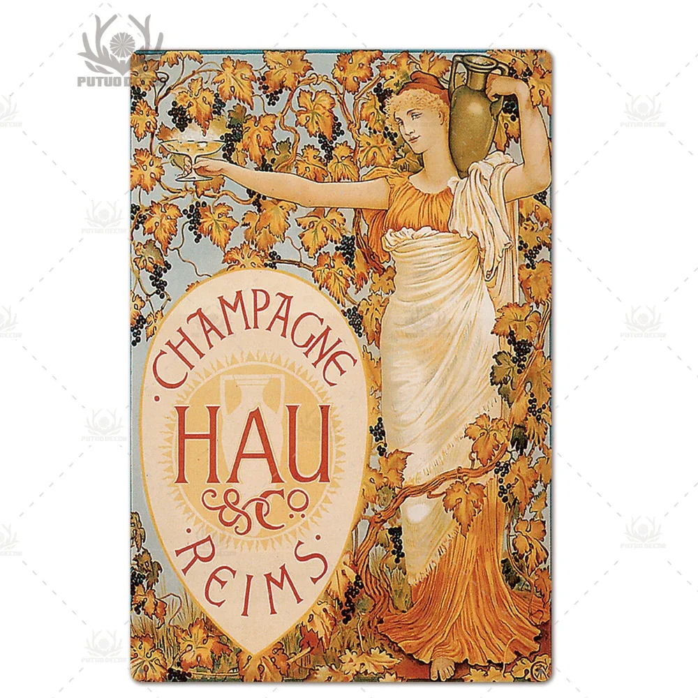 Szampan - metalowy plakat w stylu retro do baru Pomarańczowy