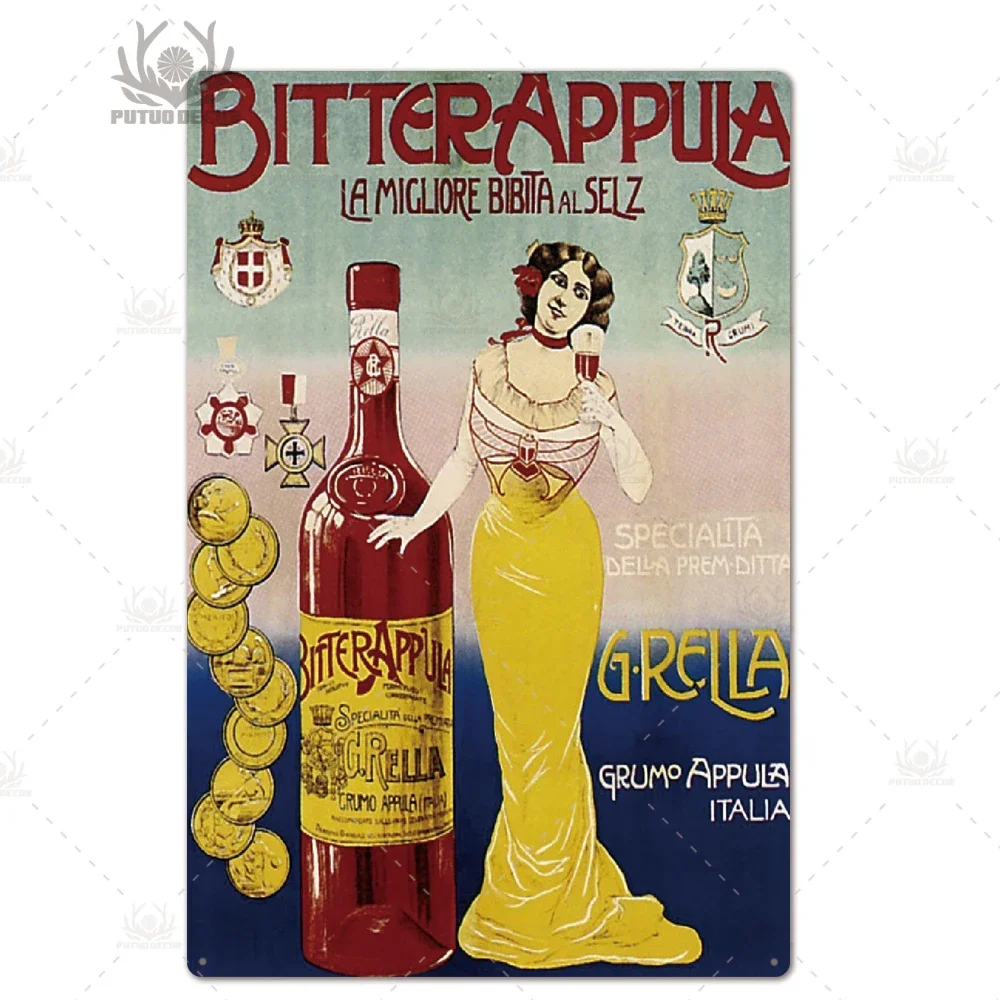 Szampan - metalowy plakat w stylu retro do baru śliwka
