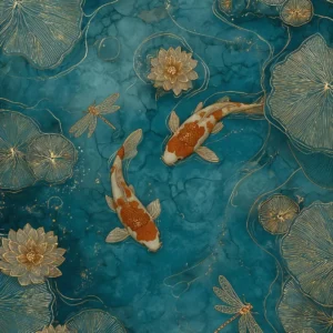 Szmaragdowy staw koi - plakat zen Czerwony