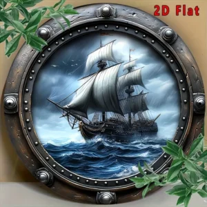 Okrągła tabliczka dekoracyjna 3D z piratem na wzburzonym oceanie Biały