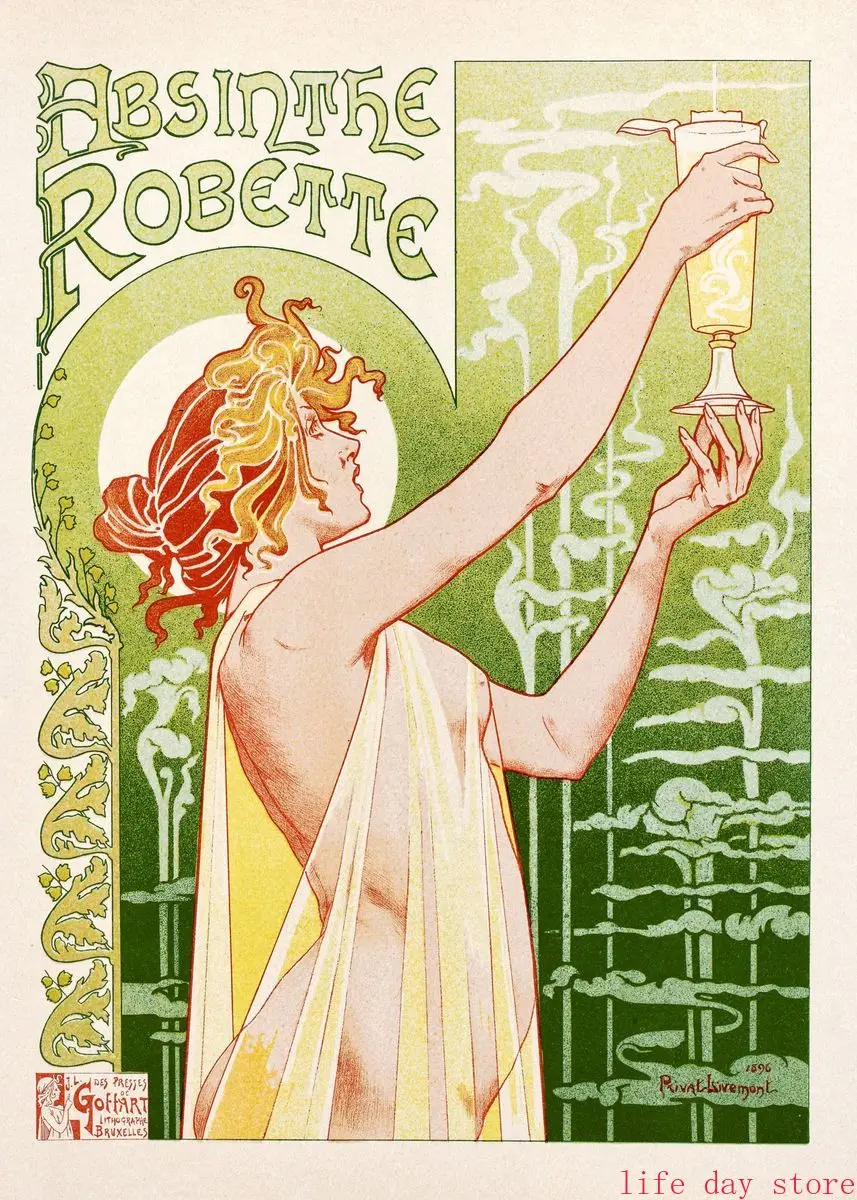 Tańcząca kobieta - plakat art nouveau Zielony