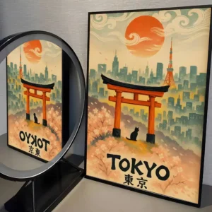 Tokio pastelowe miasto plakat Kawa
