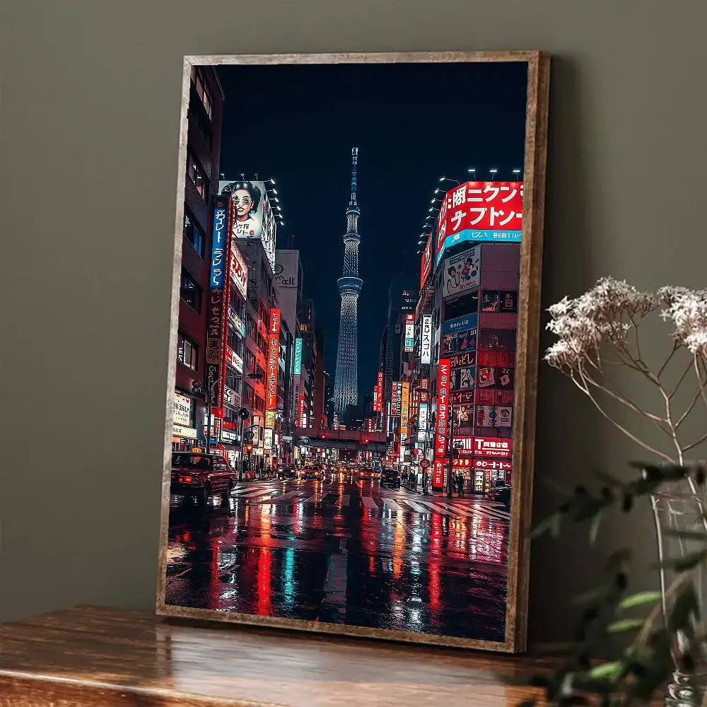 Tokio nocą - plakat vintage z japońskiego miasta Niebieski