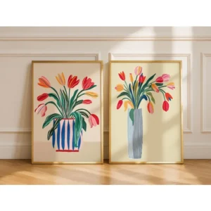 Tulipany w wazonie - zestaw 2 plakatów botanicznych Czerwony