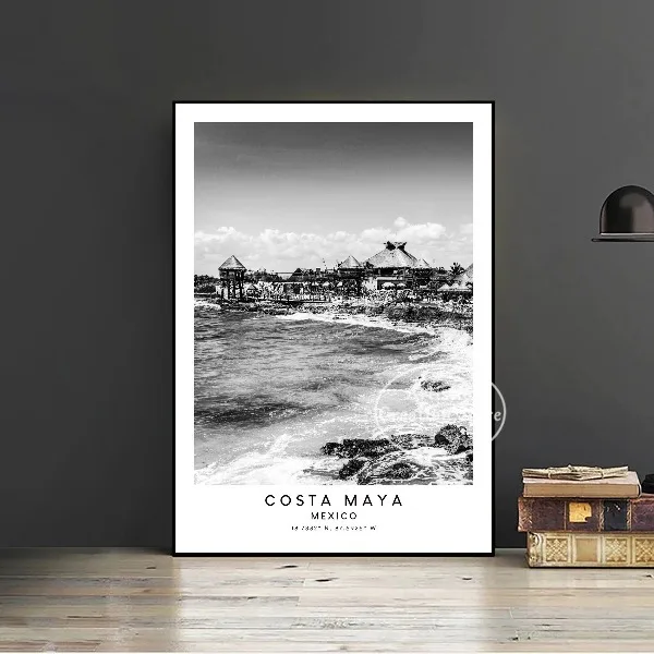 Tulum i Playa del Carmen - czarno-biały plakat Czarny