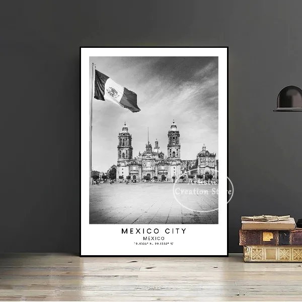 Tulum i Playa del Carmen - czarno-biały plakat Czerwony