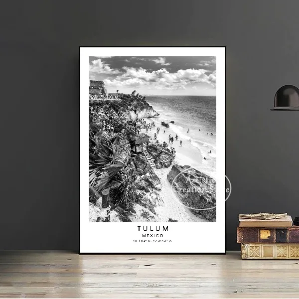Tulum i Playa del Carmen - czarno-biały plakat Fioletowy