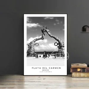 Tulum i Playa del Carmen - czarno-biały plakat Granatowy