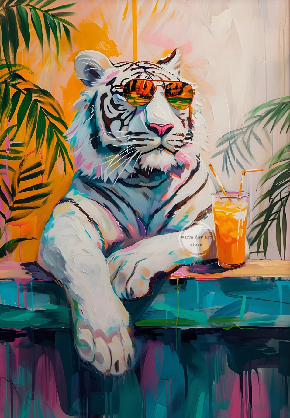 Tygrys, lampart i zebra w kolorze - plakat Czarny