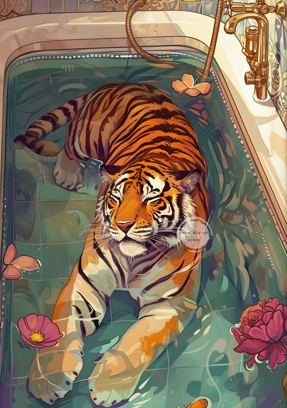 Tygrys, lampart i zebra w kolorze - plakat Zielony