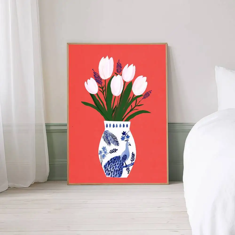 Wazon z kwiatami - plakat vintage Niebieski
