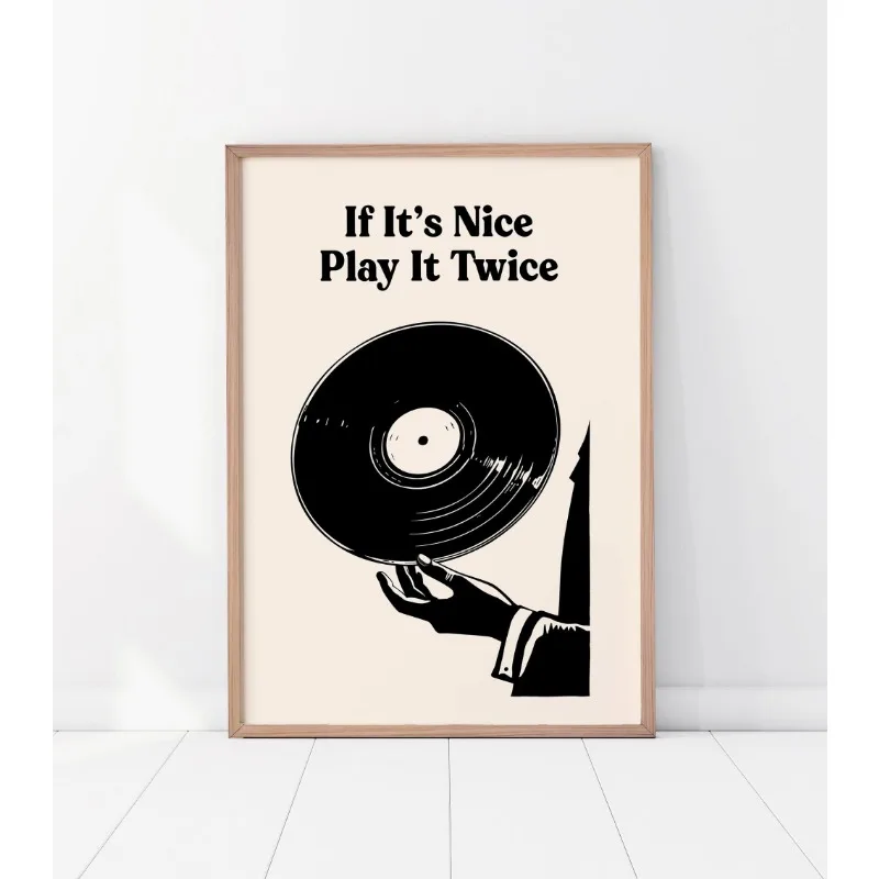 Winylowa płyta i gramofon - plakat retro Ciemny szary