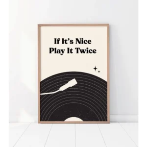 Winylowa płyta i gramofon - plakat retro Czarny