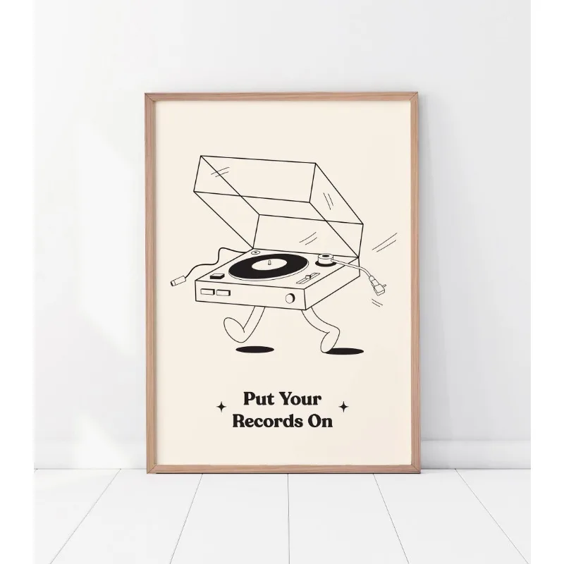 Winylowa płyta i gramofon - plakat retro Granatowy