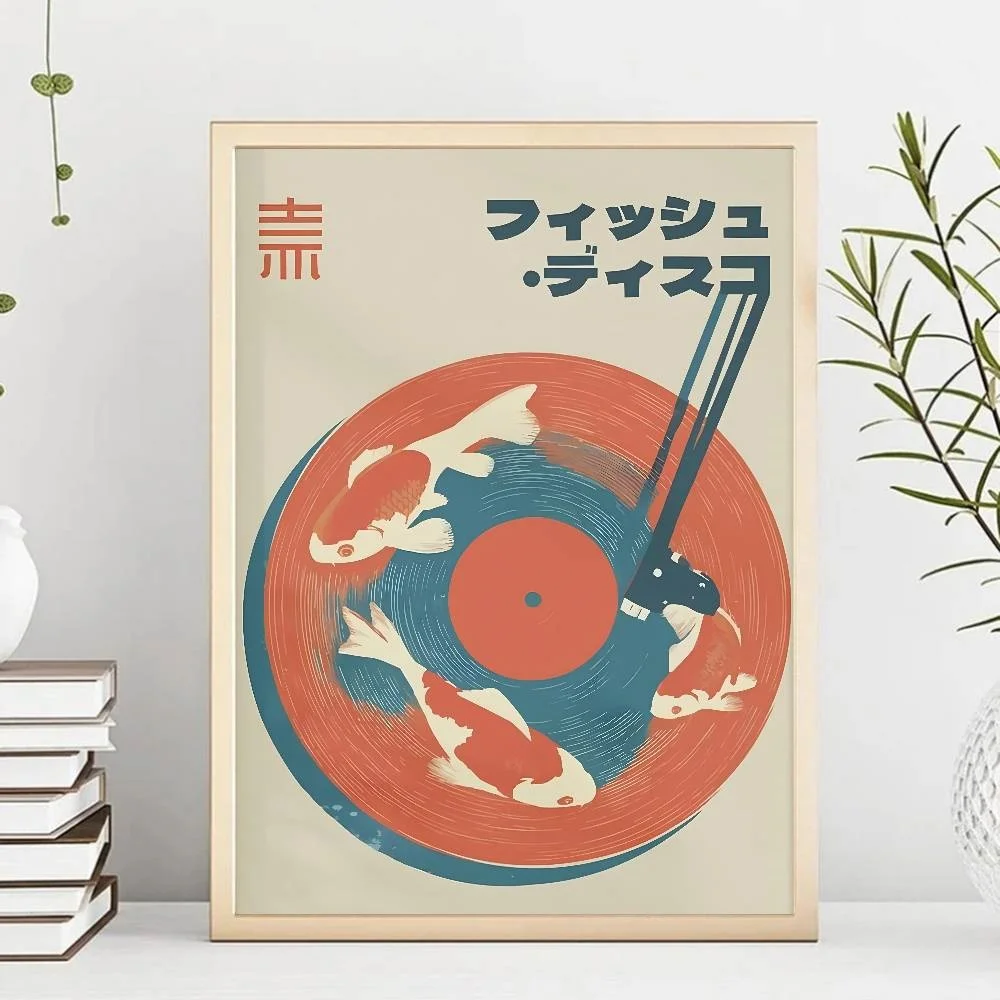 Winylowa płyta - japoński retro plakat muzyczny Fioletowy/фиолетовый