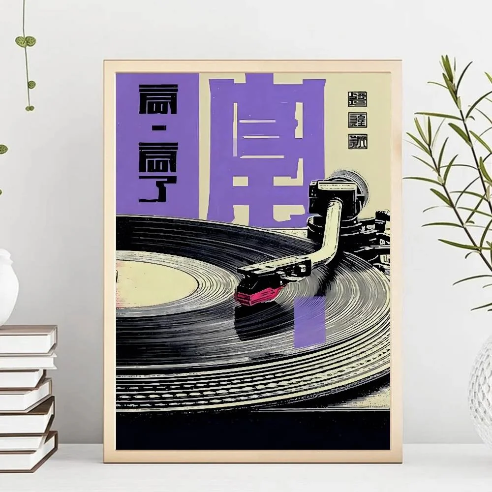 Winylowa płyta - japoński retro plakat muzyczny Zielony