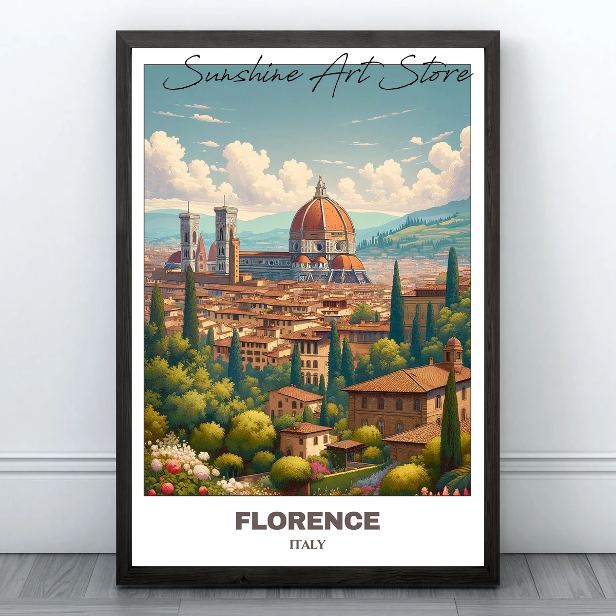 Włochy Wenecja Florencja - plakat pejzaż żółty