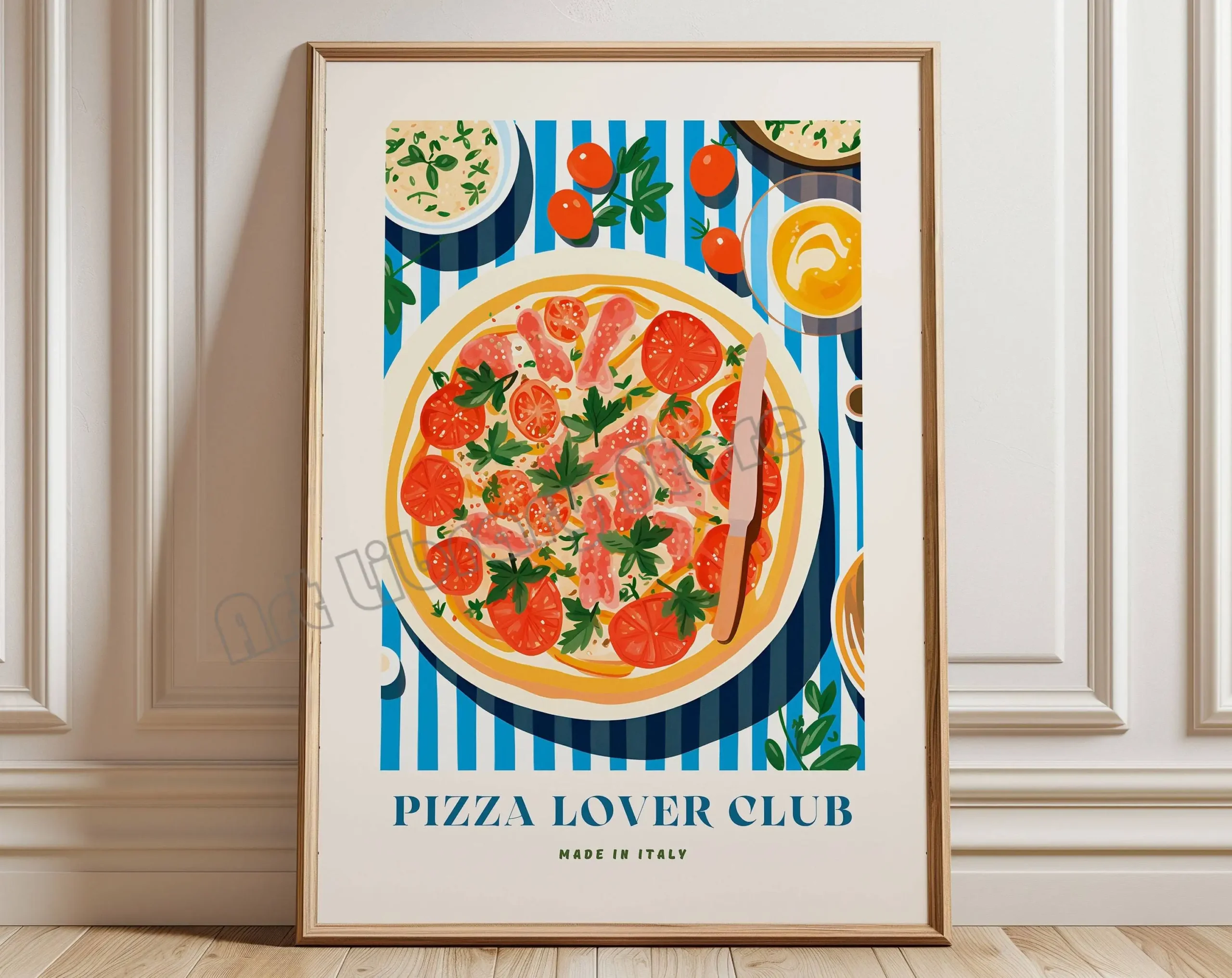 Włoskie przysmaki retro – plakat do kuchni Niebieski