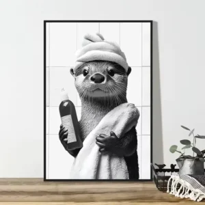 Wydra z papierem toaletowym - zabawny plakat do łazienki Biały