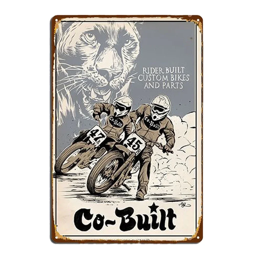 Wyścig motocyklowy - metalowy szyld vintage Brązowy