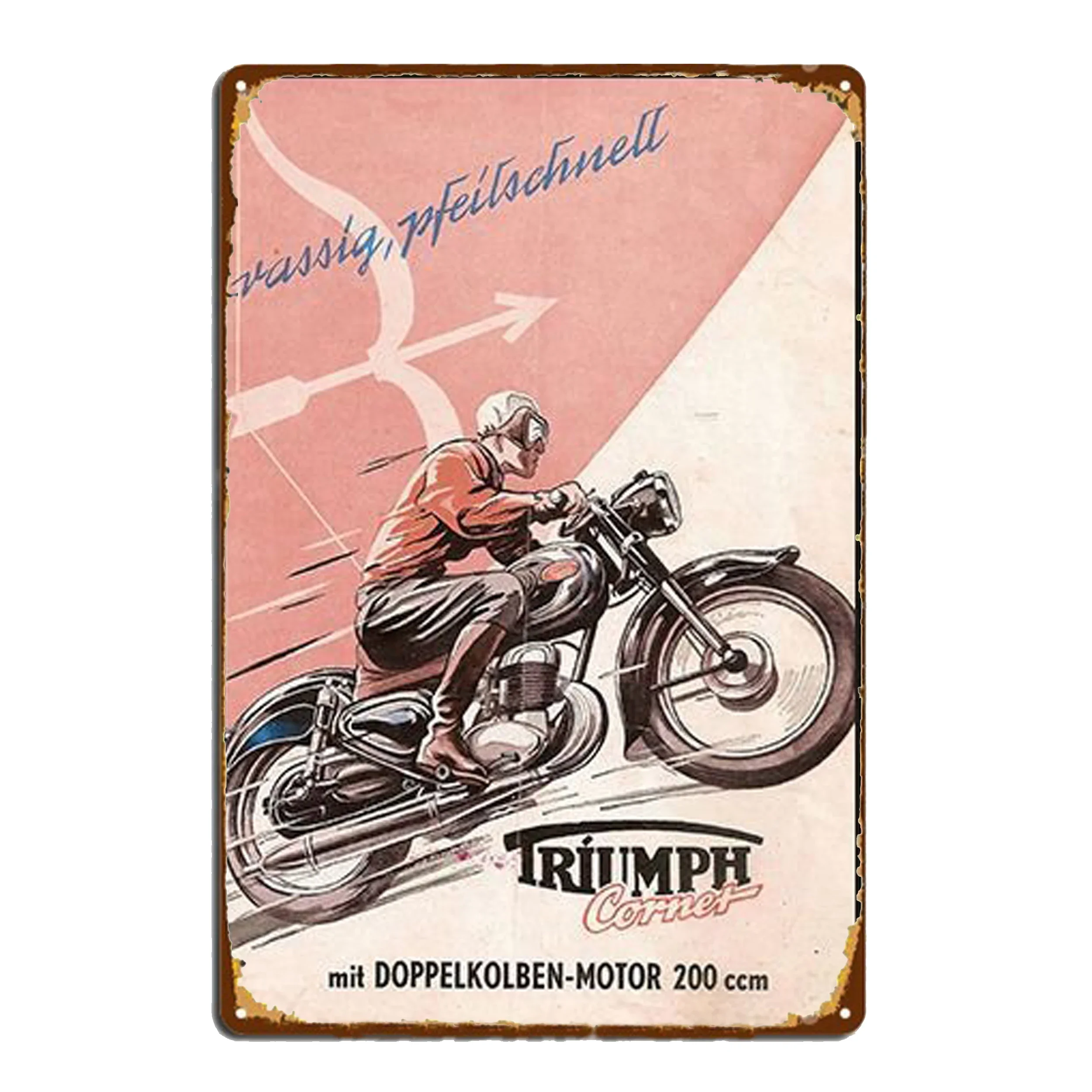 Wyścig motocyklowy - metalowy szyld vintage Jasny