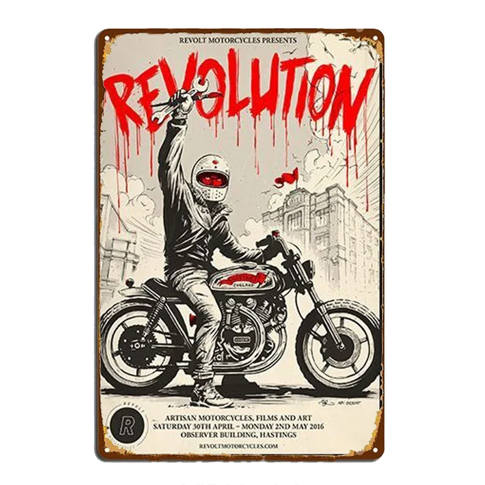 Wyścig motocyklowy - metalowy szyld vintage Zielony