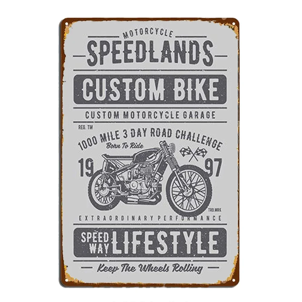Wyścig motocyklowy - metalowy szyld vintage żółty