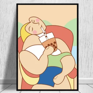 Zabawna Mona Lisa z bubble tea Biały