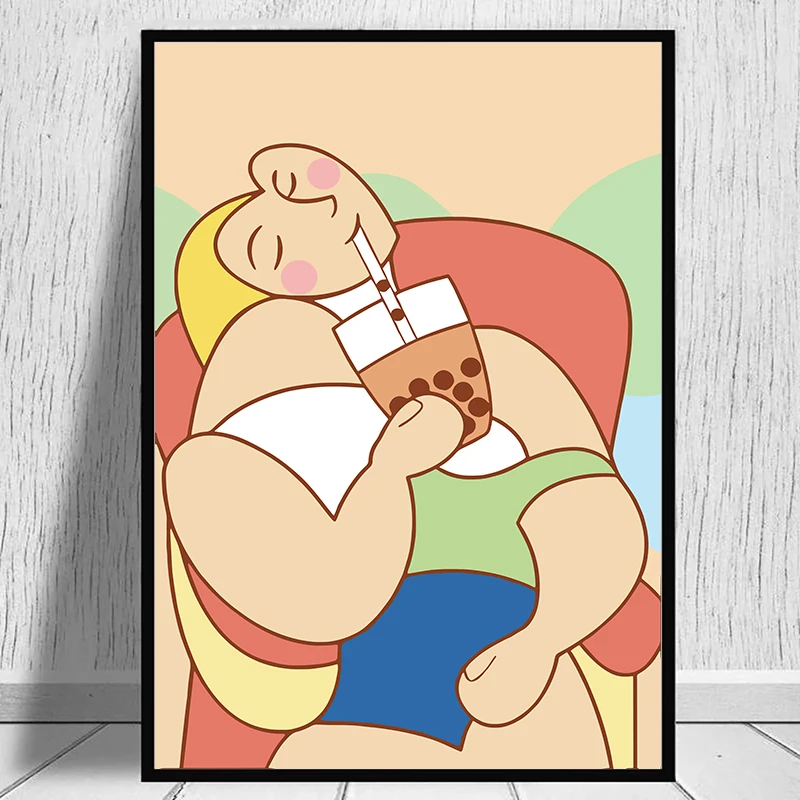 Zabawna Mona Lisa z bubble tea Biały