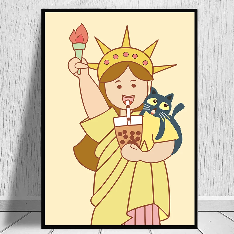 Zabawna Mona Lisa z bubble tea Granatowy