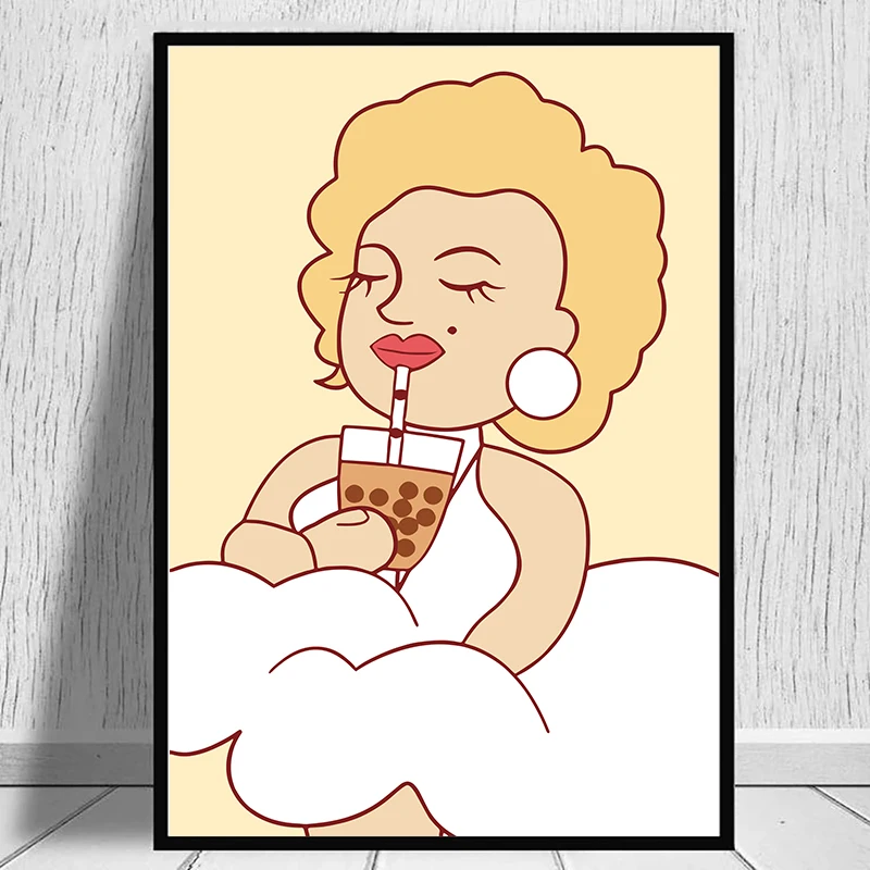 Zabawna Mona Lisa z bubble tea Jasnoszary