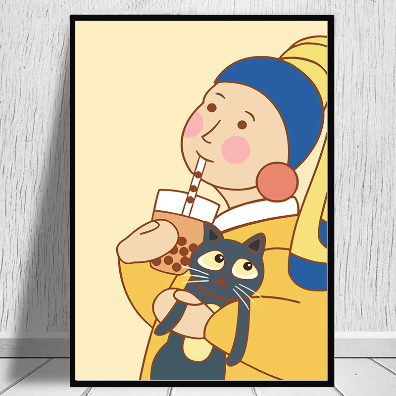 Zabawna Mona Lisa z bubble tea Zielony