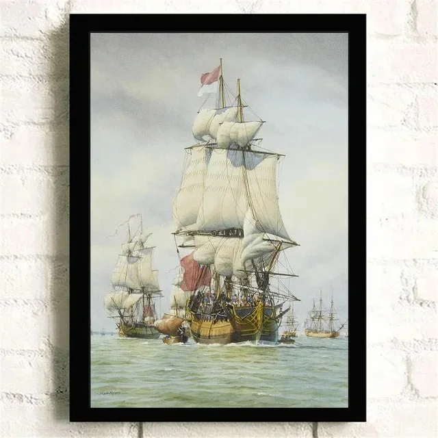 Żaglówka na wodzie - plakat vintage Jasnoszary