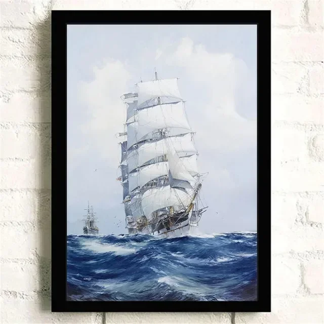 Żaglówka na wodzie - plakat vintage Jasnożółty