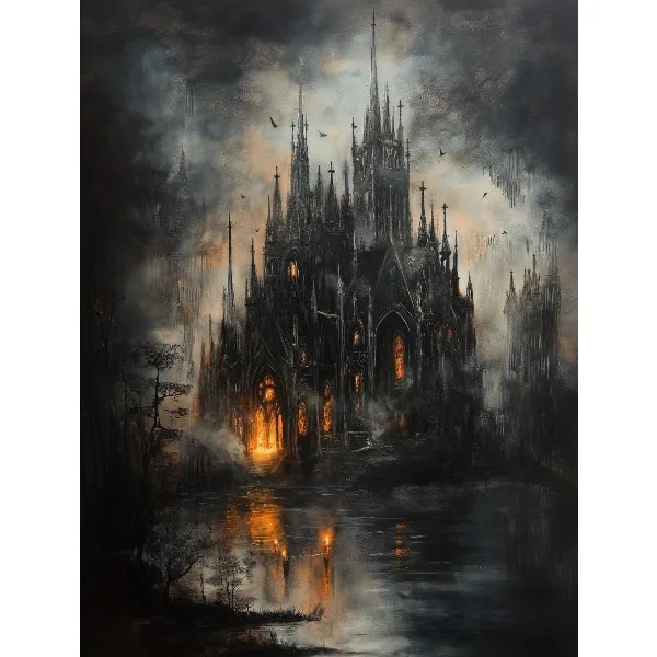 Zamek magii – gotycki plakat fantasy na płótnie Fioletowy/фиолетовый