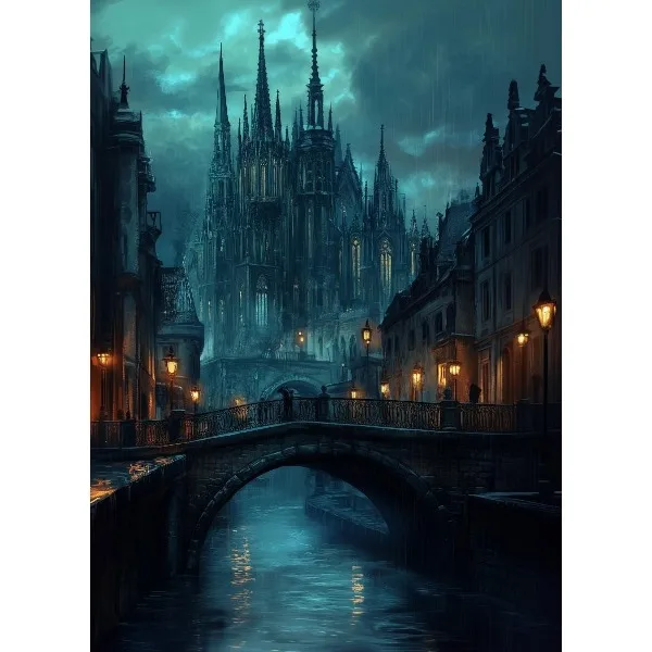 Zamek magii – gotycki plakat fantasy na płótnie Fioletowy