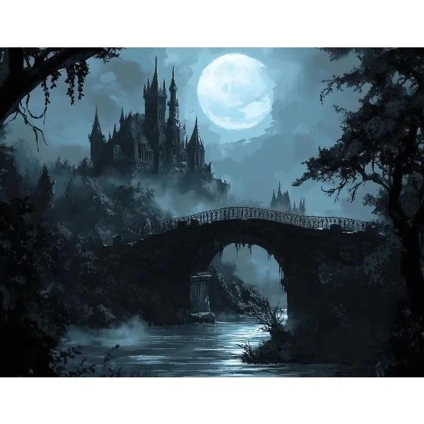 Zamek magii – gotycki plakat fantasy na płótnie Granatowy