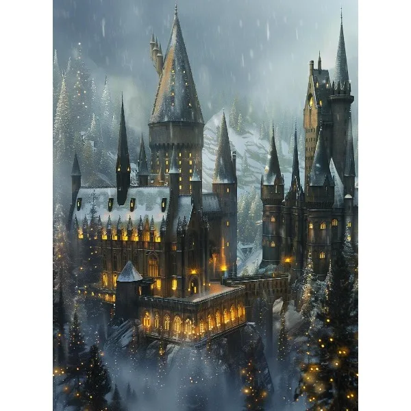 Zamek magii – gotycki plakat fantasy na płótnie Pomarańczowy