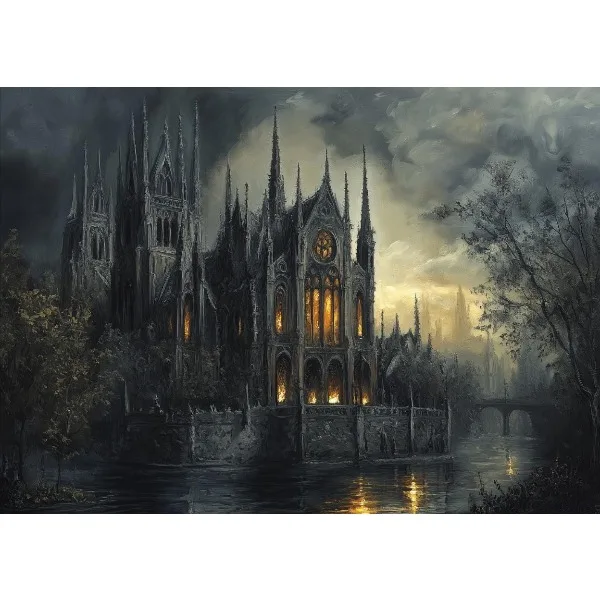 Zamek magii – gotycki plakat fantasy na płótnie żółty